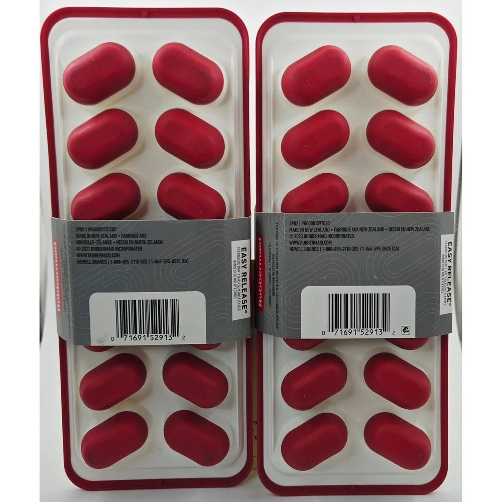 Rubbermaid Easy Release Flexible Ice Cube Trays 2 Pack Red White 2P82 NEW